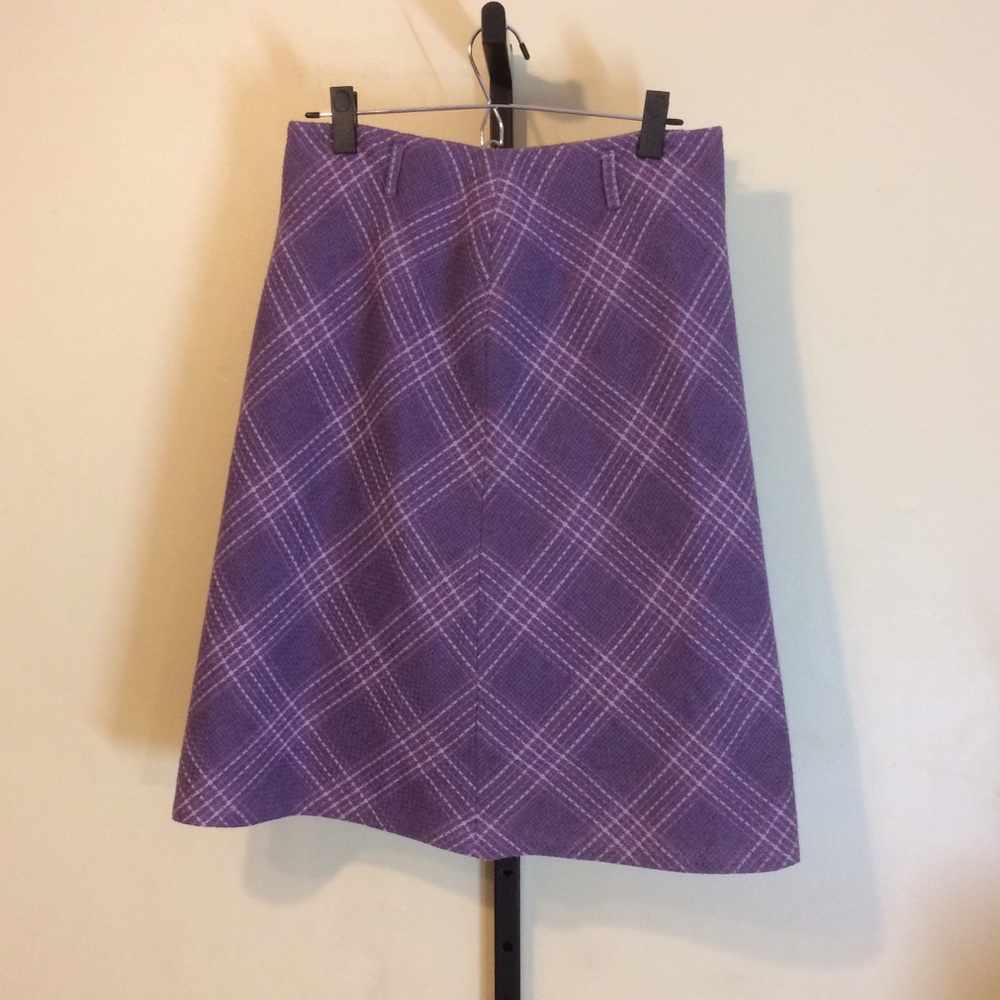Vintage Skirt Tweed Plaid Knee Purple Pink Gray